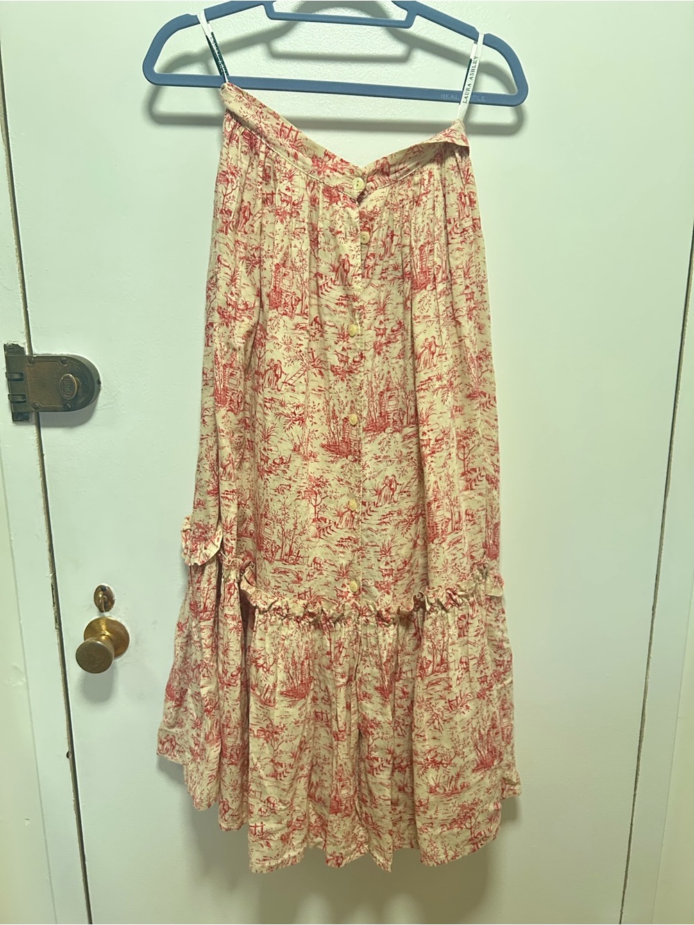 Laura Ashley VINTAGE Cream Skirt with Red Toile Print